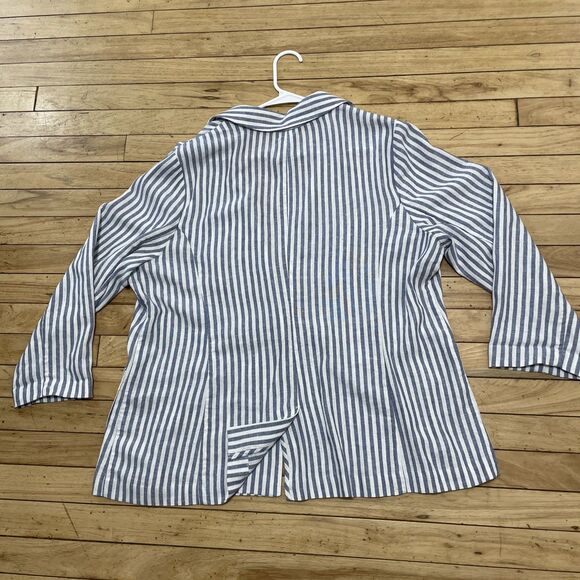 Caslon Linen Jacket Women XXL Blue White Striped Yacht Unstructured Blazer 2XL - Picture 3 of 16